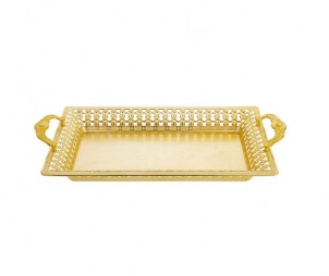 Rectangle Electroplated Gold Hollow Tray+Handle