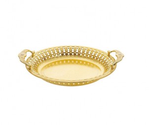 Round Electroplated Gold Hollow Tray+Handle